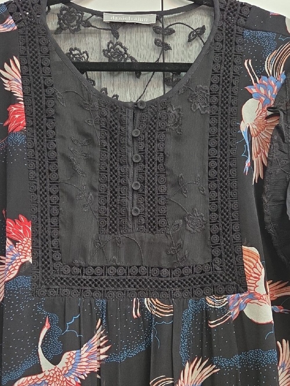 Daniel Rainn Black Bird-Print Flutter Sleeve Blouse - Picture 5 of 9